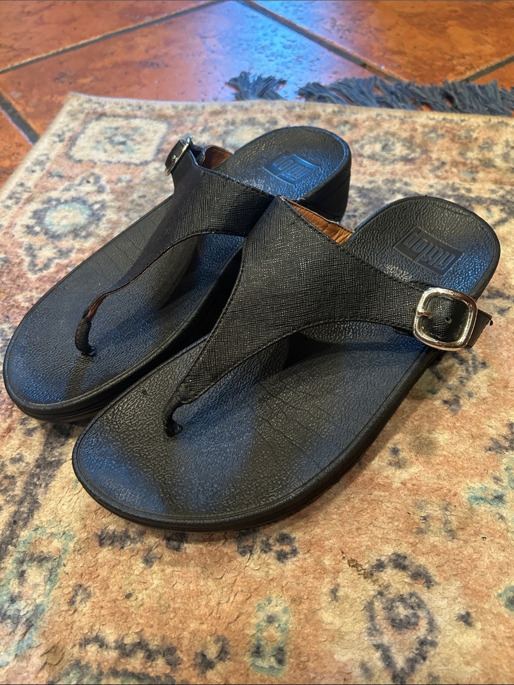 Fitflop Black Thong Sandal with Buckle Detail